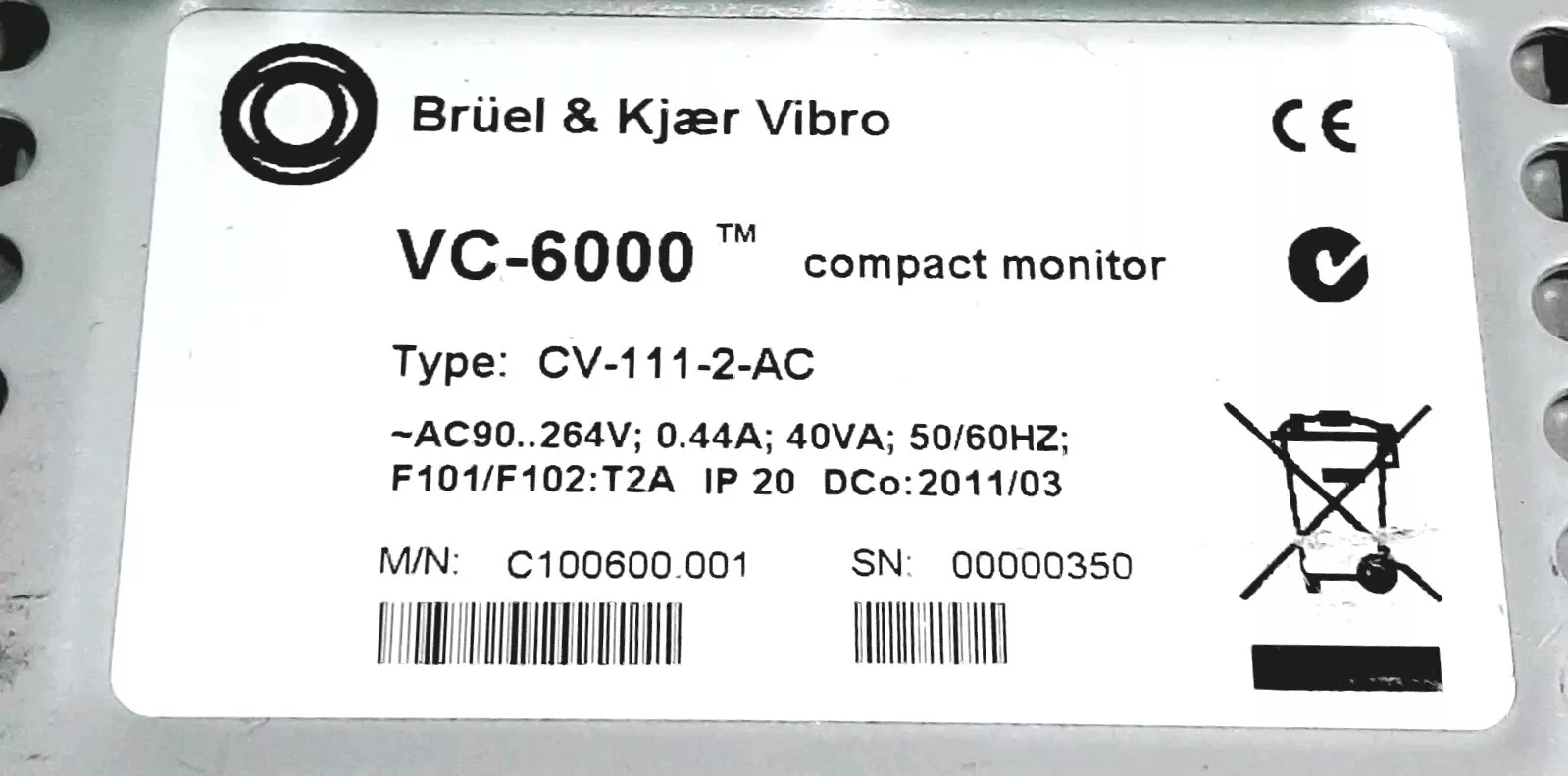 Brüel & Kjaer Vibro Vibrocontrol-6000 Compact Monitor VC-6000 / Typ: CV-111-2-AC