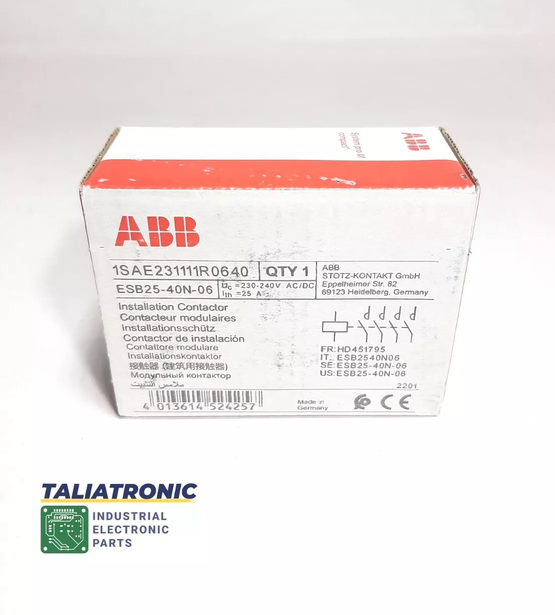 ABB Inst.-Schütz 230-240V 25A ESB25-40N-06 /1SAE231111 R0640 / Neu +OVP