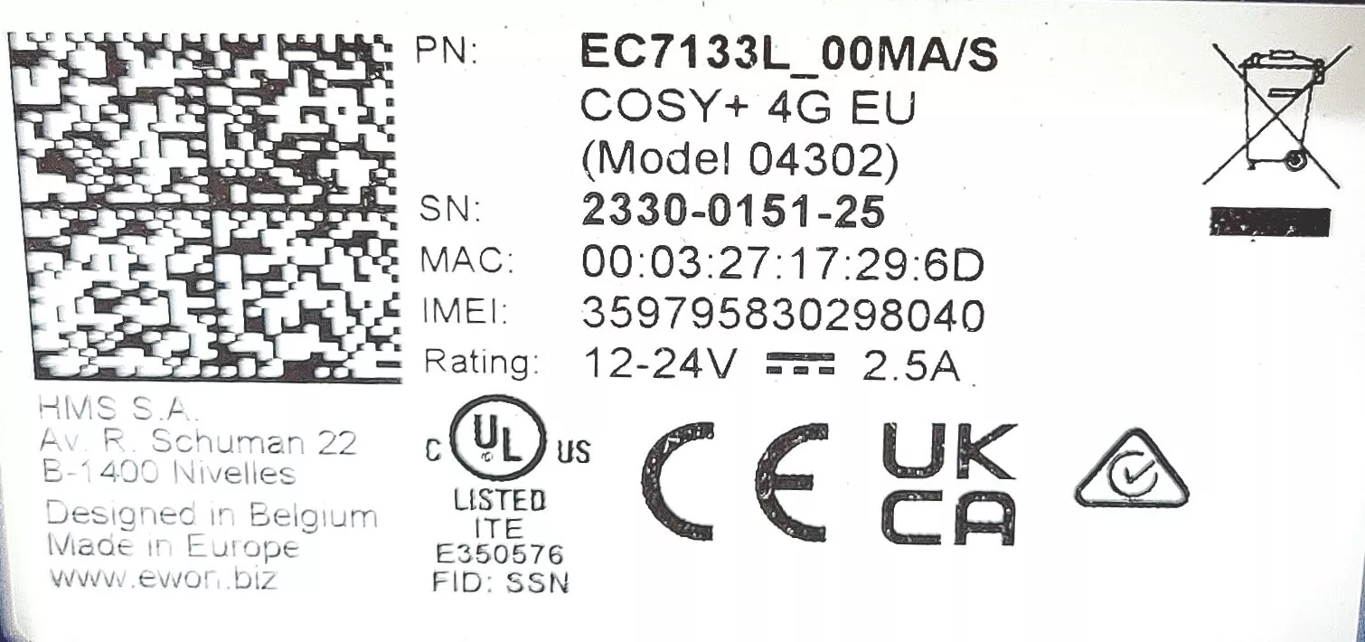 EWON Cosy+ 4G EU Industrieller Fernwartungsrouter für Maschinen EC7133L_00MA/S 