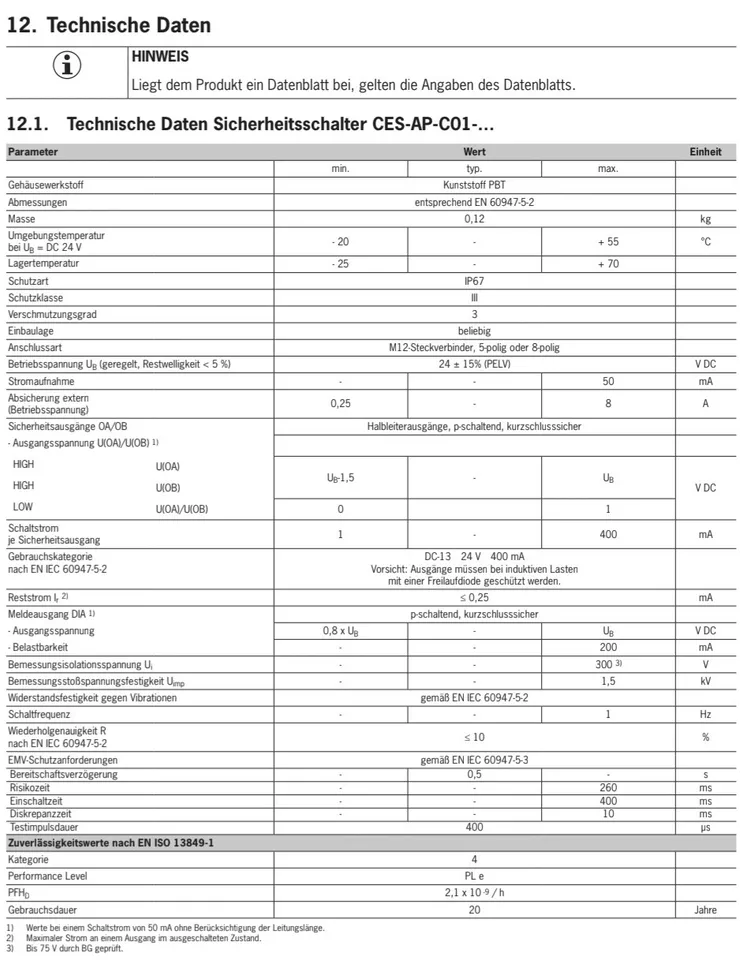 Euchner Sicherheitsschalter CES-AP-C01-AH-SB-111145 / Safety switch / Unicode
