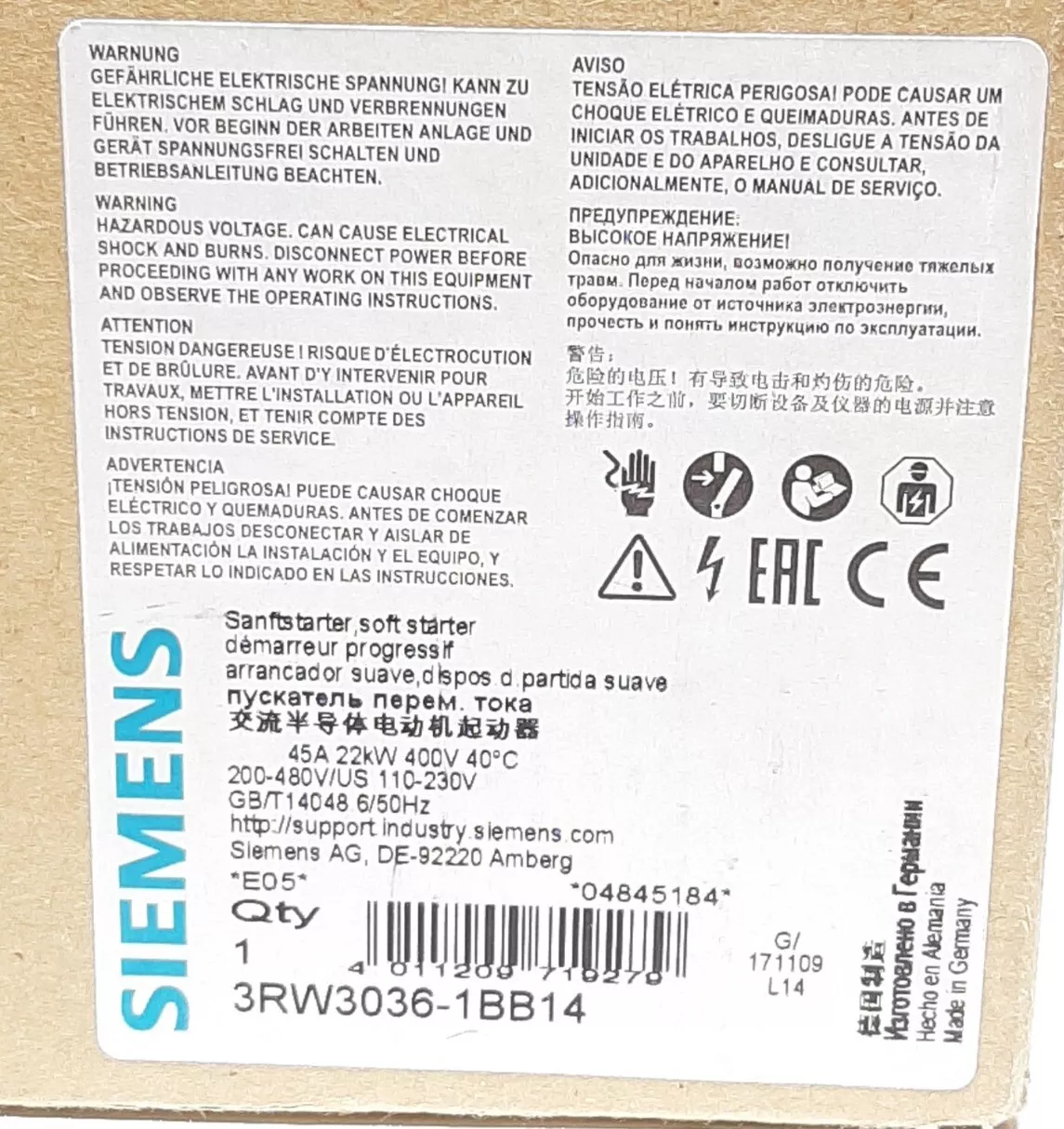 SIEMENS SIRIUS 3RW3036-1BB14 Softstarter / Sanftstarter 45A 22KW/3RW3036-1BB14