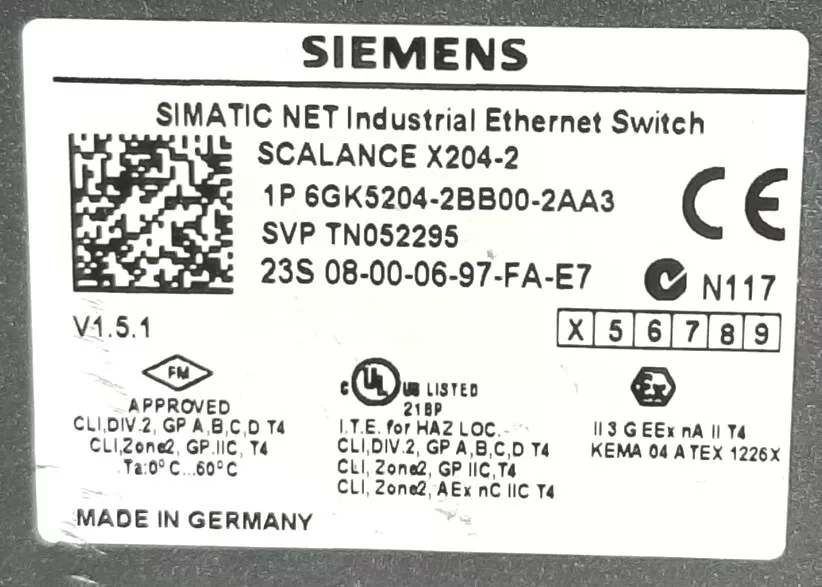 Siemens Simatic Industrial Ethernet Switch SCALANCE X204-2 / 6GK5204-2BB00-2AA2